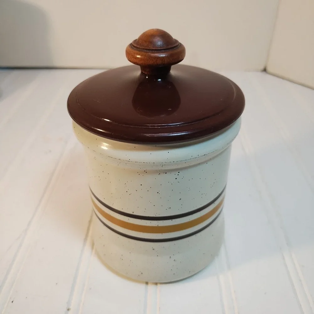 Vintage Canister West Bend Metal Brown Speckled Stripe Set of 4 Retro MCM 1970s